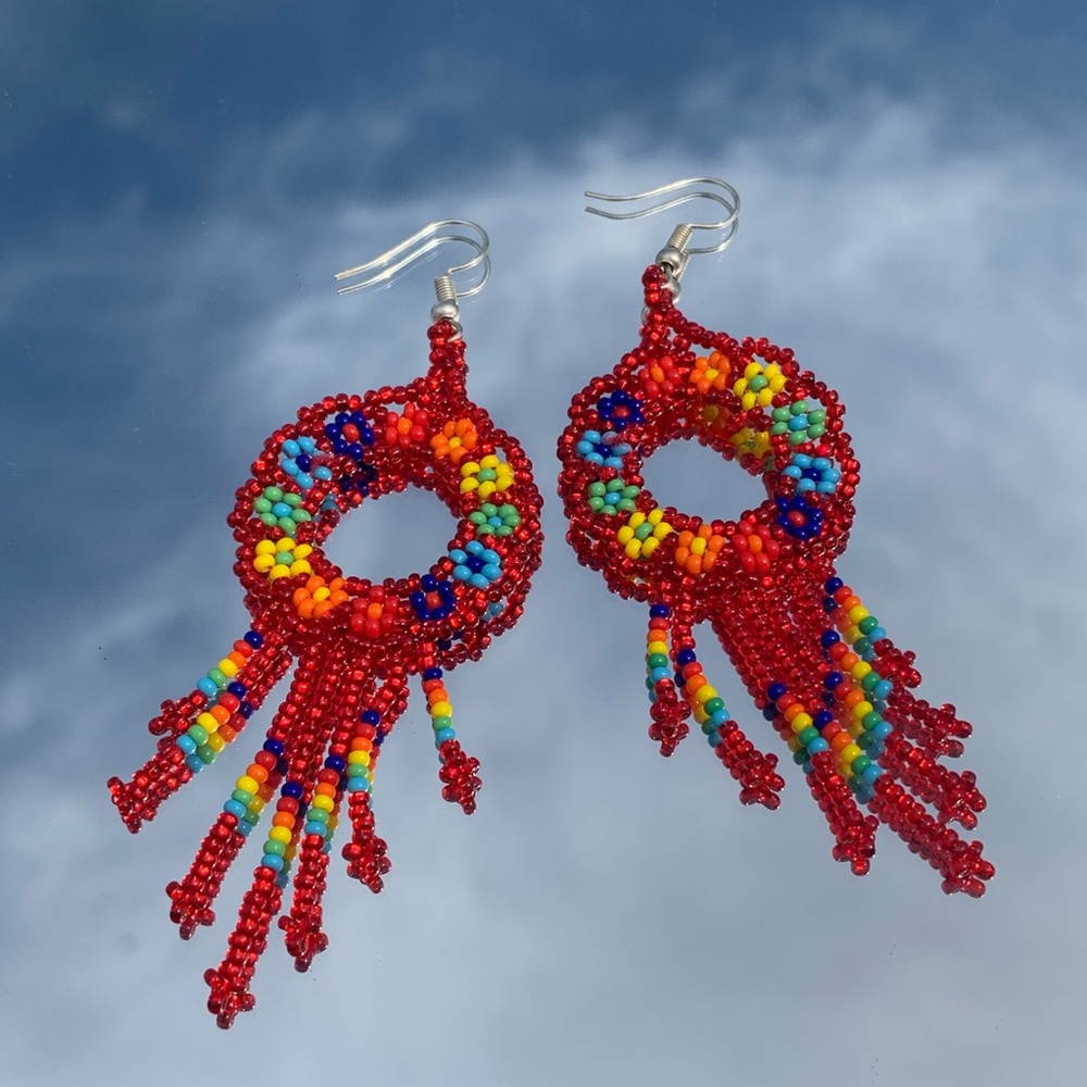 3/$20! mexican hand beaded flower design earrings